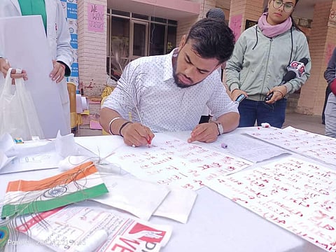 Haryana medical students drafting letters in blood | (Pic: Sourced)