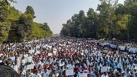 Primary teachers' protest in Bhubaneswar | (Pic: Sourced)
