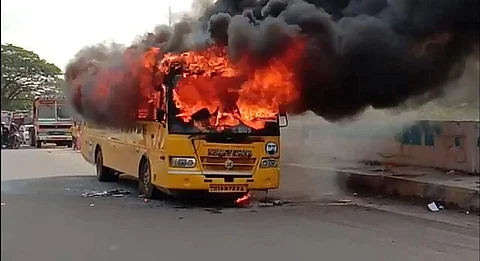 Photo of bus caught in fire for representational purpose only | (Pic: Express)