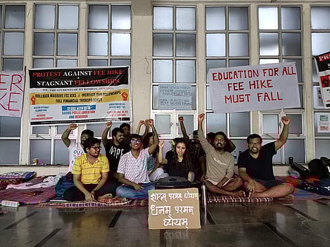 Students sit on hunger strike against the fee hike in IIT Bombay | Pic: Sourced