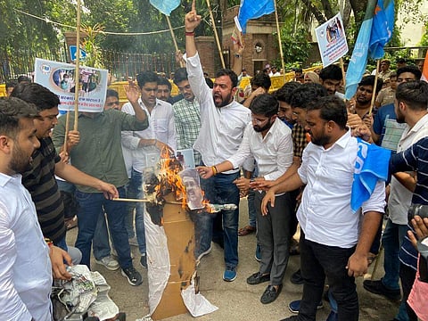 Image from NSUI protest | (Pic: NSUI's official Twitter handle)