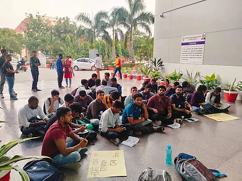 A picture of students during the protest staged on October 18 at BBAU, Lucknow