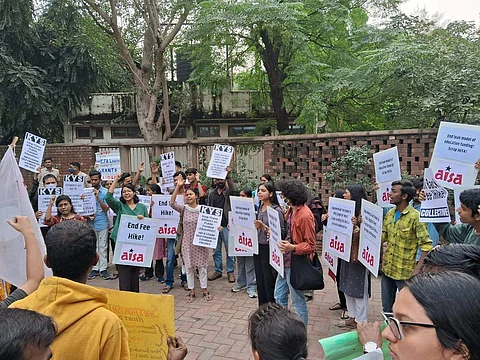 Protesting students at the Arts Faculty, Delhi University