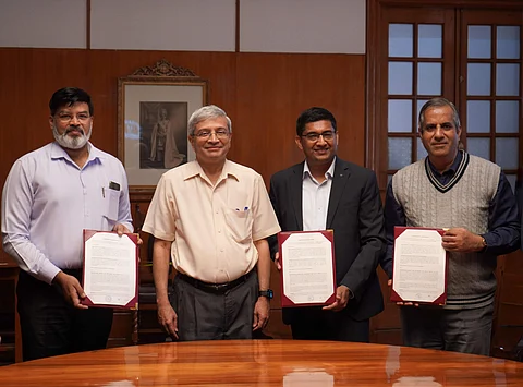 (Left to right) Captain Sridhar Warrier (retired), Prof Govindan Rangarajan, Manu Saale and Prof B Gurumoorthy | (Pic: IISc)