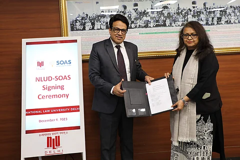 NLU Delhi-SOAS MoU signed by Professor (Dr) GS Bajpai, VC and Professor Dr Ruhi Paul, Registrar | (Pic: NLU Delhi)