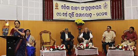 Secretary of the Odia language, literature and Culture of Odisha State Government Sujata R Karthikeyan addressing the Odisha Museum Foundation Day in Bhubaneswar on Friday | (Pic: Shamim Qureshy)