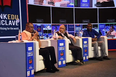 The panelists at ThinkEdu 2023 (from left) JP Gandhi, Milind Marathe and Dr Andrew Thangaraj | Pic: Express