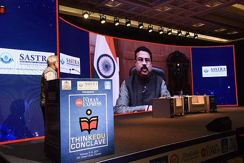Union Minister Dharmendra Pradhan speaks at Think Edu Conclave 2023 | (Pic: Sathish Babu)