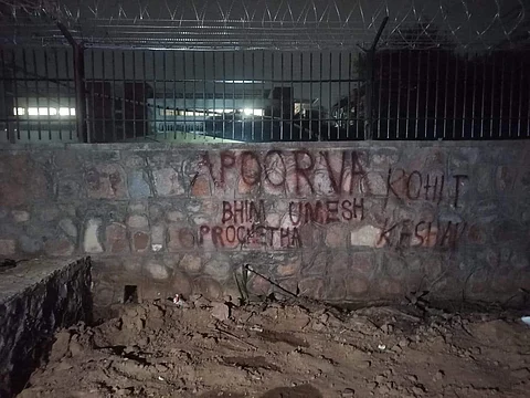 The names of students who were expelled by the SAU administration grafittied on the campus walls | Pic: Twitter