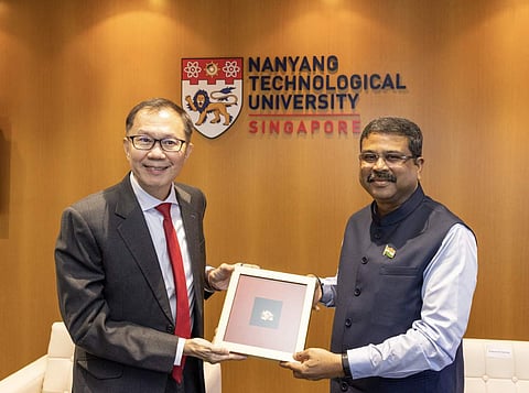 Pradhan at NTU | (Pic: Twitter handle of Dharmendra Pradhan)