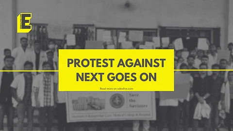 Medical students of the 2019 batch have been protesting against NExT for the last two weeks. | Pic: EdexLive