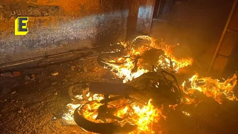 Bike set on fire after madrasa demolition | Pic: PTI